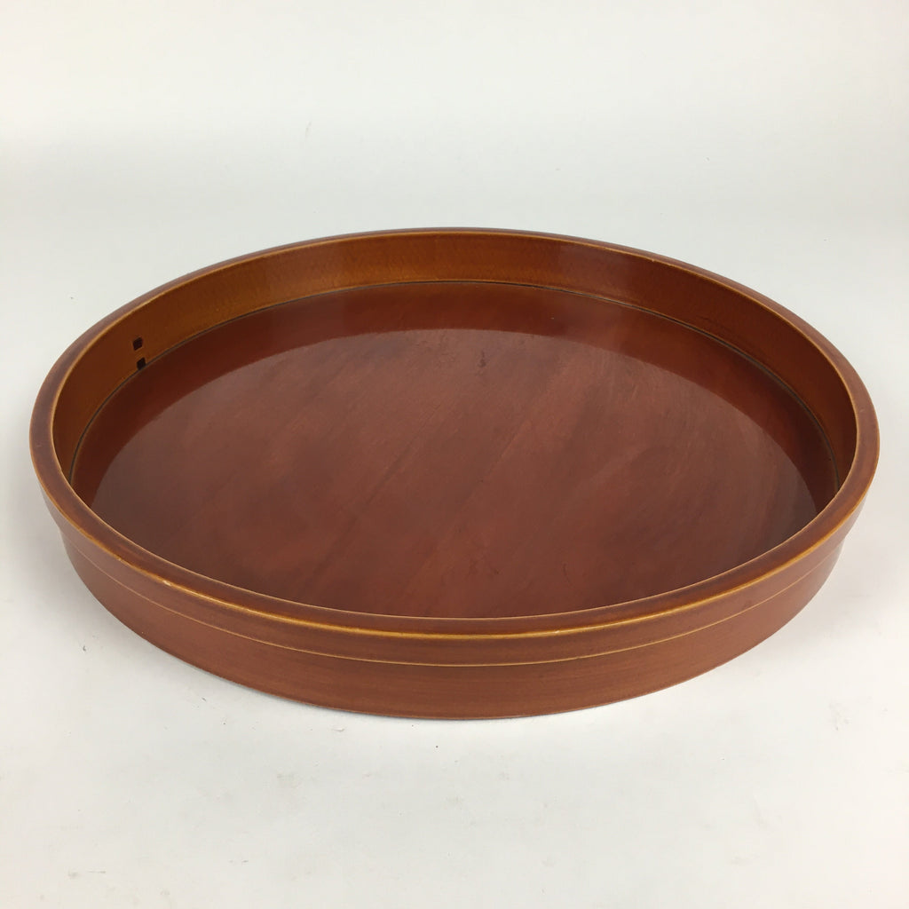 Japanese Bentwood Lacquered Tray Obon Vtg Shunkei-Nuri Round Brown UR635