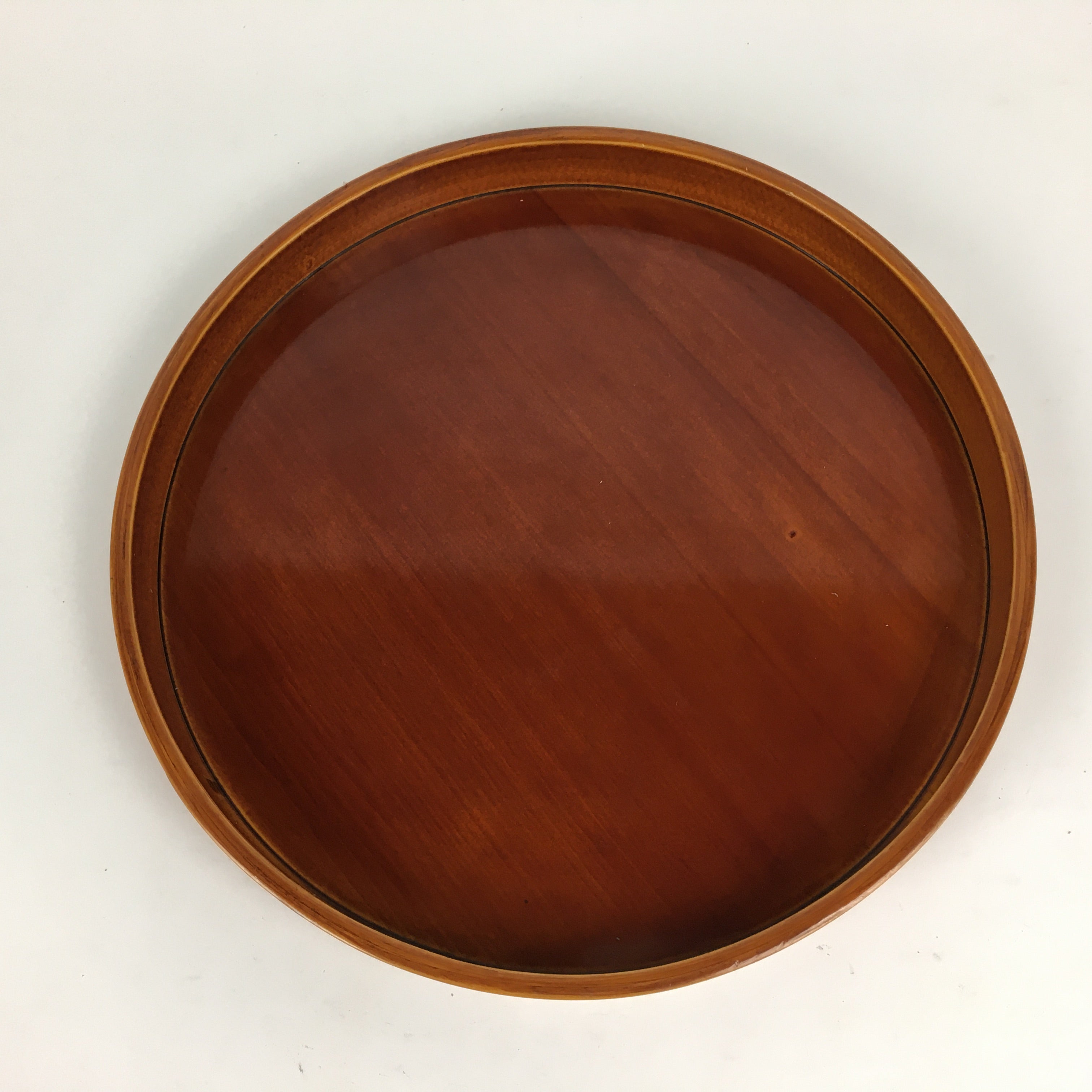 Japanese Bentwood Lacquered Tray Obon Vtg Shunkei-Nuri Round Brown UR636