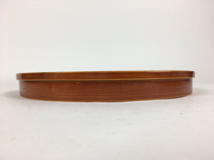 Japanese Bentwood Lacquered Tray Obon Vtg Shunkei-Nuri Round Brown UR636