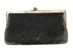 Japanese Black Leather Wallet Purse Clasp Vtg Inner Coin Section Showa Era JK483