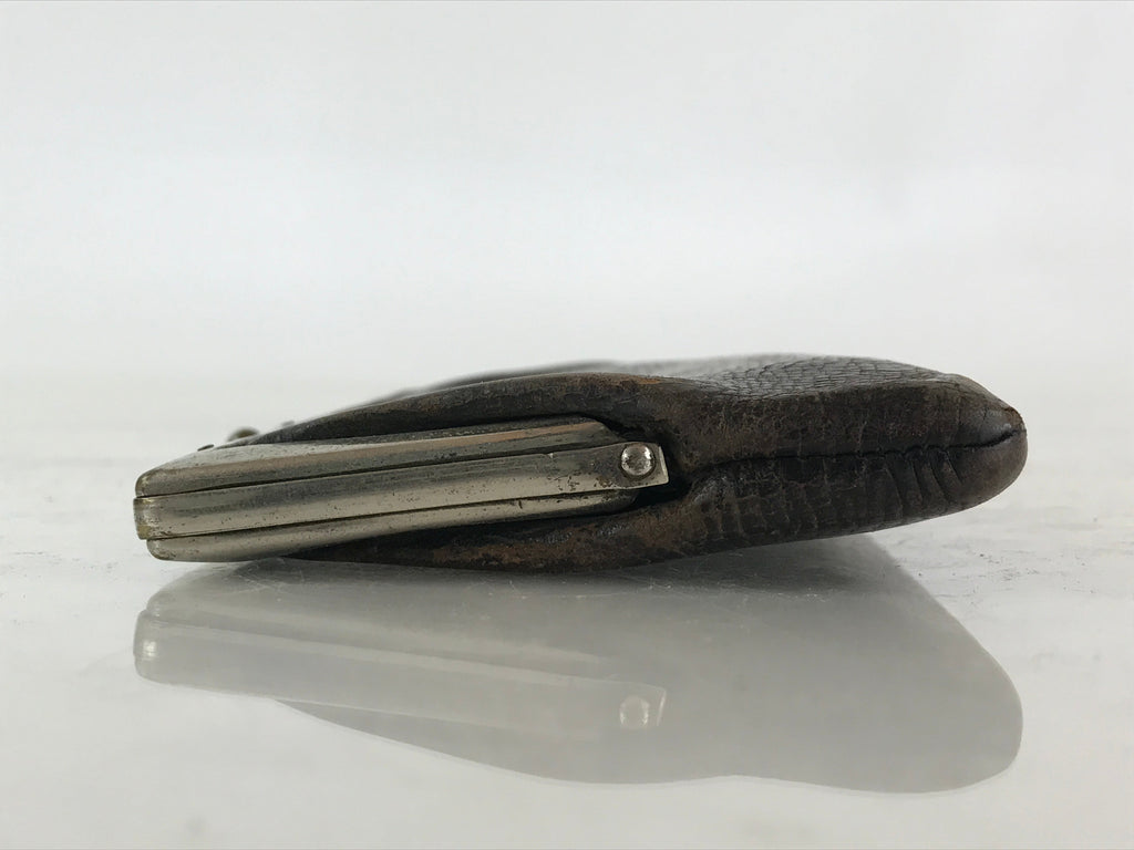 Japanese Black Leather Wallet Purse Clasp Vtg Inner Coin Section Showa Era JK483