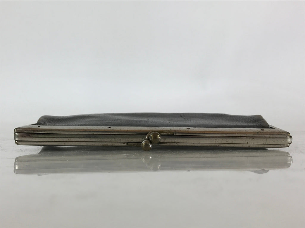 Japanese Black Leather Wallet Purse Clasp Vtg Inner Coin Section Showa Era JK483