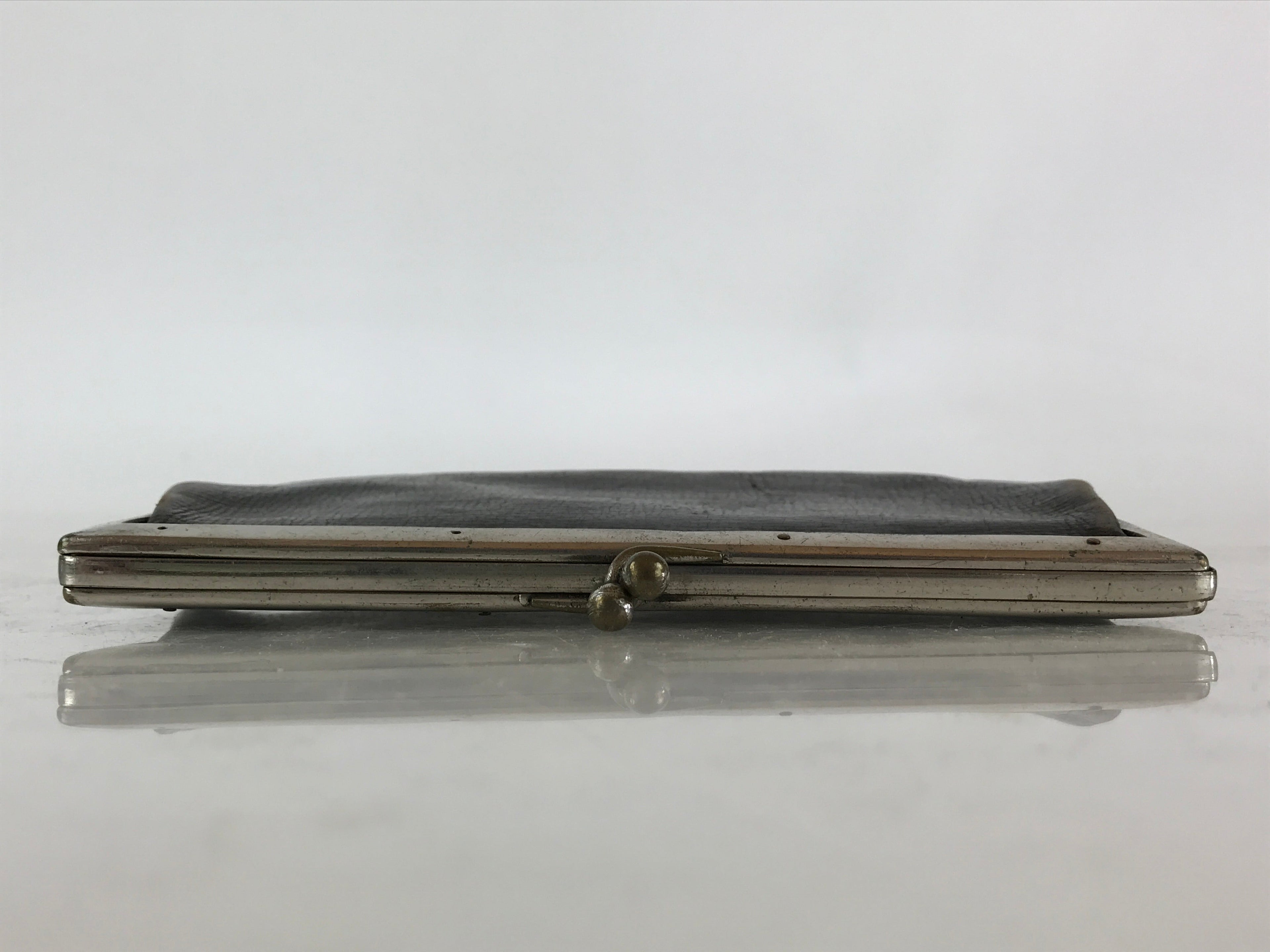 Japanese Black Leather Wallet Purse Clasp Vtg Inner Coin Section Showa Era JK483