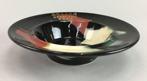 Japanese Black Porcelain Ashtray Vtg Haizara Red Gold Kanji 1967 Baseball PT7