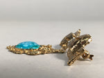 Japanese Blue Opal Oval Glass Brooch Metal Ribbon Vtg Bijou Pin Gold JK42