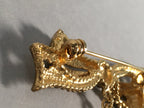 Japanese Blue Opal Oval Glass Brooch Metal Ribbon Vtg Bijou Pin Gold JK43