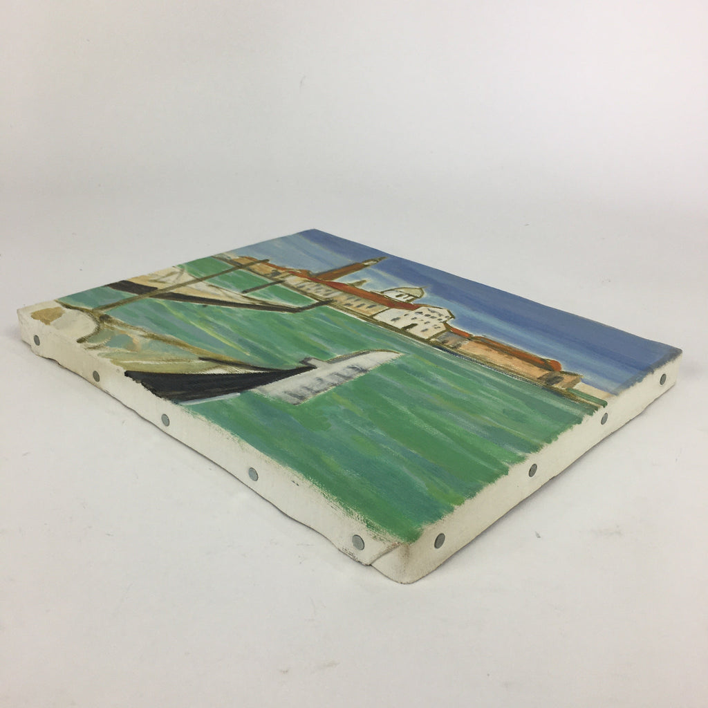 Japanese Boat Harbor Town Oil Painting Picture Unframed Yoshihiro Hagino FL29