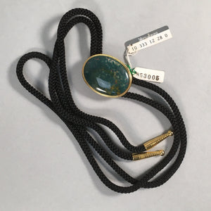 Japanese Bolo Tie Vtg Necklace Oval Green Stone Clasp Black String JK35