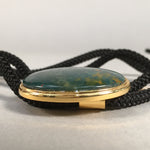 Japanese Bolo Tie Vtg Necklace Oval Green Stone Clasp Black String JK35
