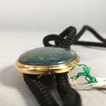 Japanese Bolo Tie Vtg Necklace Oval Green Stone Clasp Black String JK35