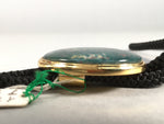 Japanese Bolo Tie Vtg Necklace Oval Green Stone Clasp Black String JK35