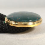 Japanese Bolo Tie Vtg Necklace Oval Green Stone Clasp Black String JK35
