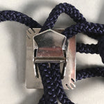 Japanese Bolo Tie Vtg Necklace Shell Rectangle Metal Dark Blue String JK33