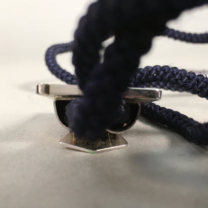 Japanese Bolo Tie Vtg Necklace Shell Rectangle Metal Dark Blue String JK33