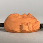 Japanese Bolo Tie Vtg Necklace Wood Carved Hyottoko Mask JK32