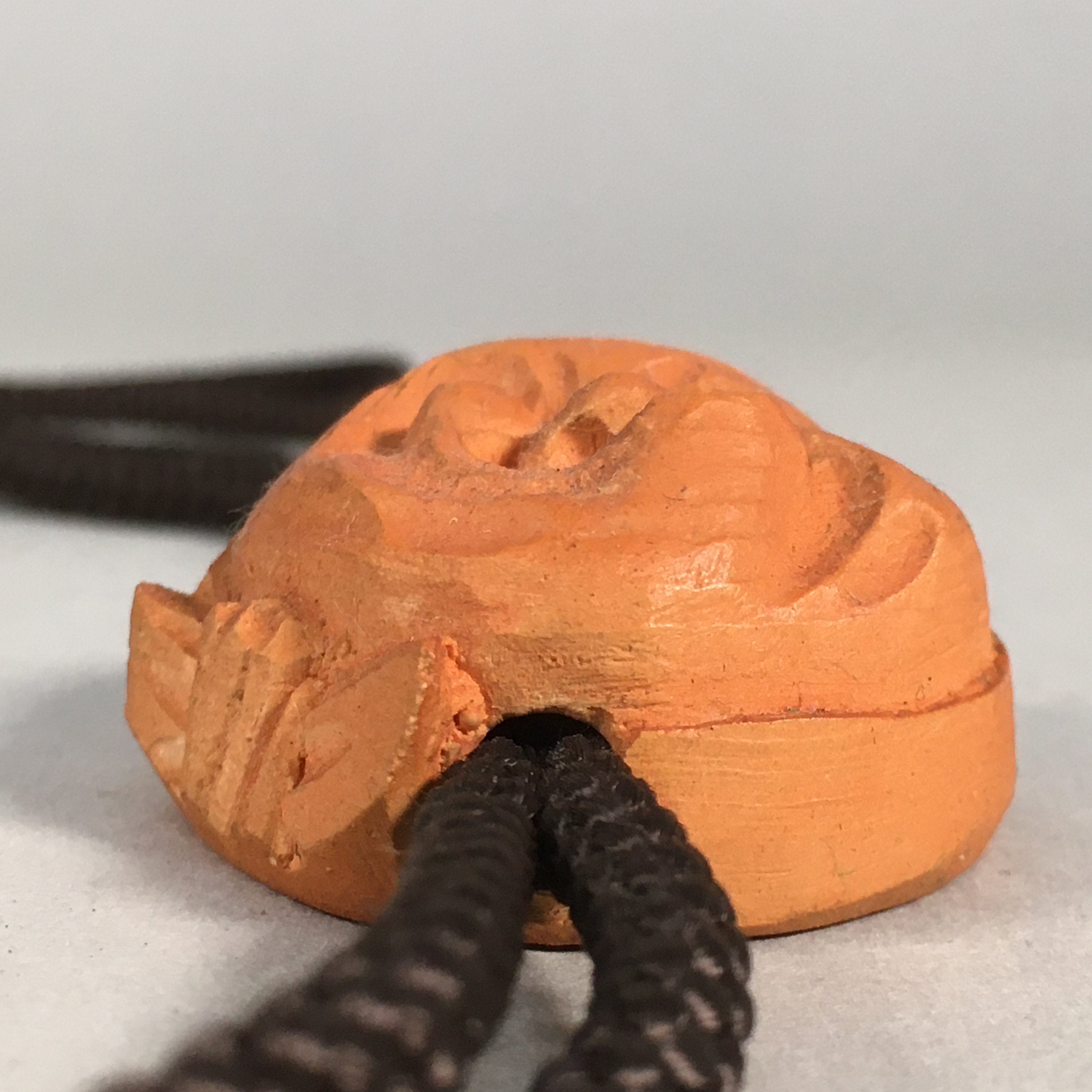 Japanese Bolo Tie Vtg Necklace Wood Carved Hyottoko Mask JK32