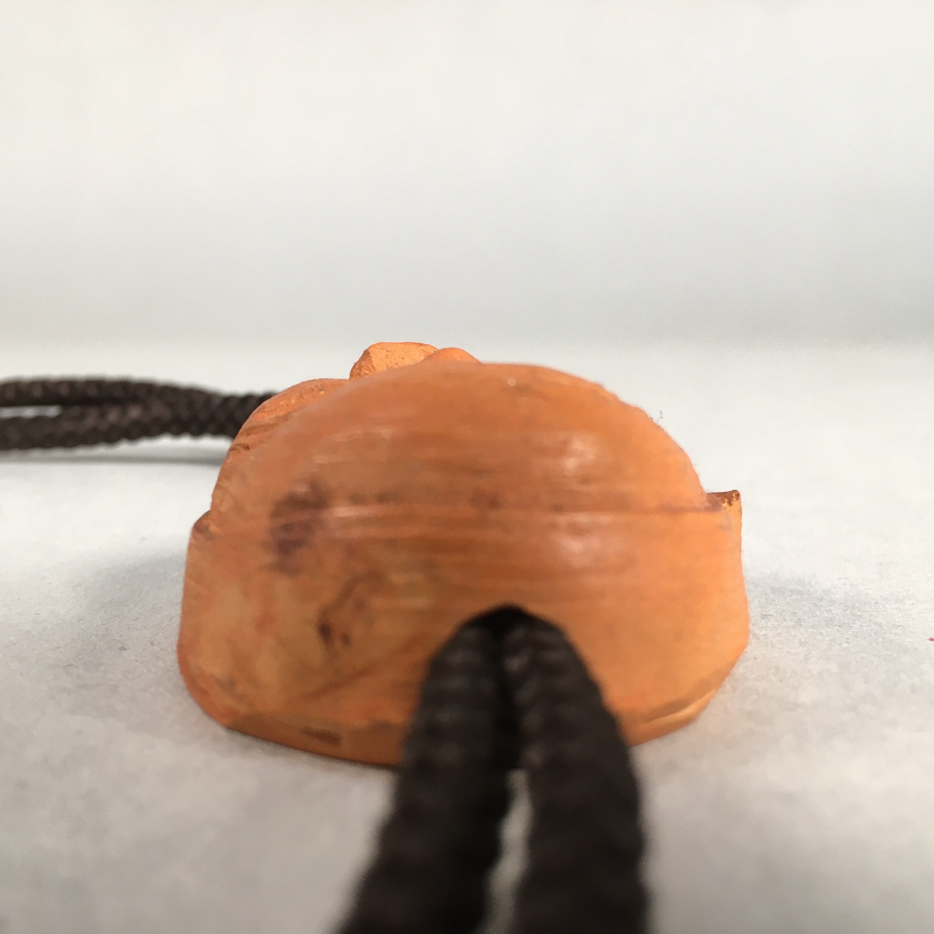 Japanese Bolo Tie Vtg Necklace Wood Carved Hyottoko Mask JK32