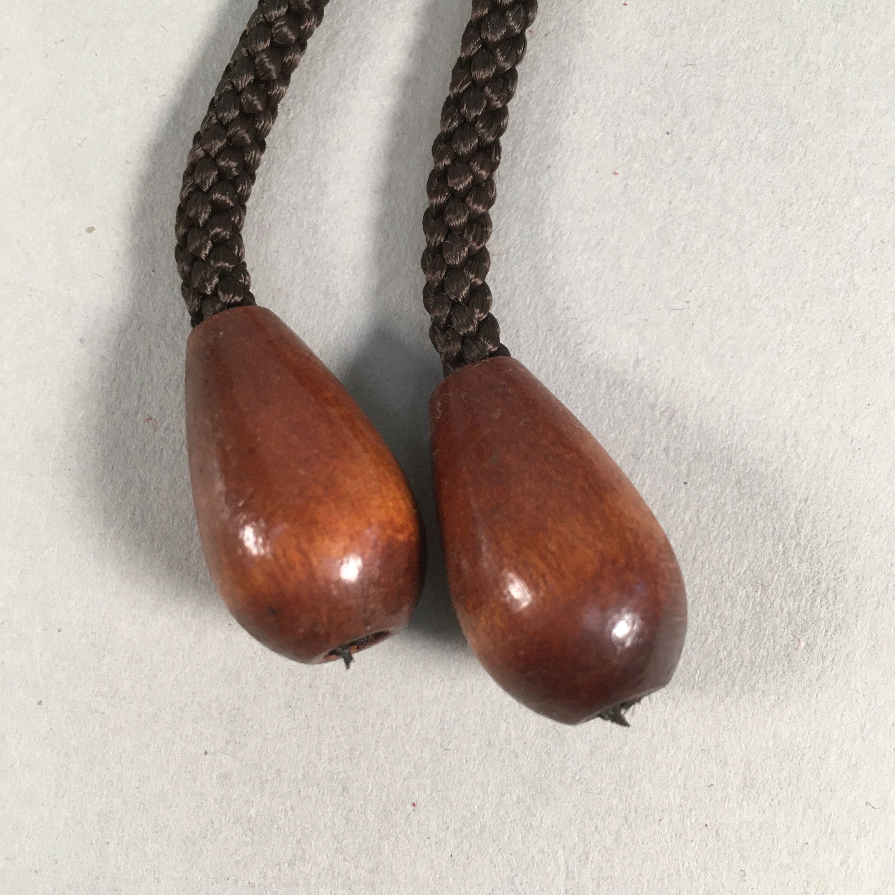 Japanese Bolo Tie Vtg Necklace Wood Carved Hyottoko Mask JK32
