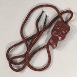 Japanese Bolo Tie Vtg Necklace Wood Carved Noh Mask Old Man Brown JK31