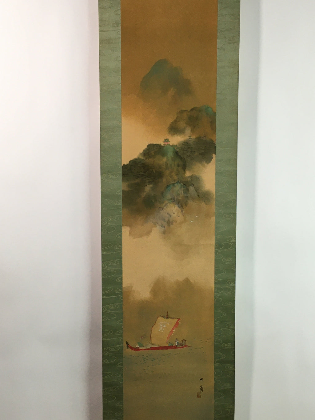 Japanese Boxed Hanging Scroll Vtg Kakejiku Kakemono Treasure Ship SC759