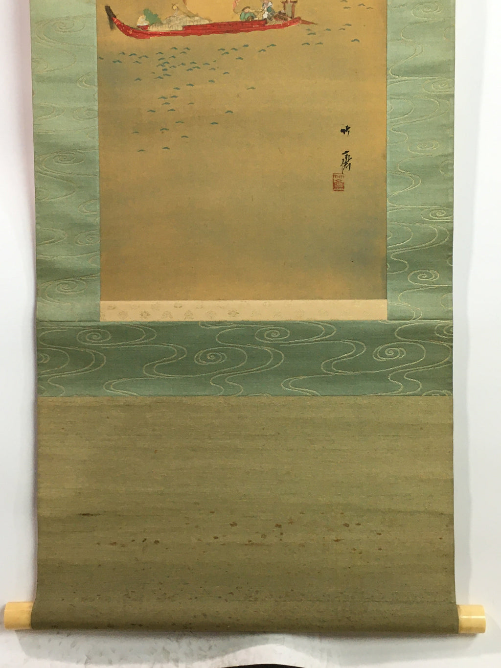 Japanese Boxed Hanging Scroll Vtg Kakejiku Kakemono Treasure Ship SC759