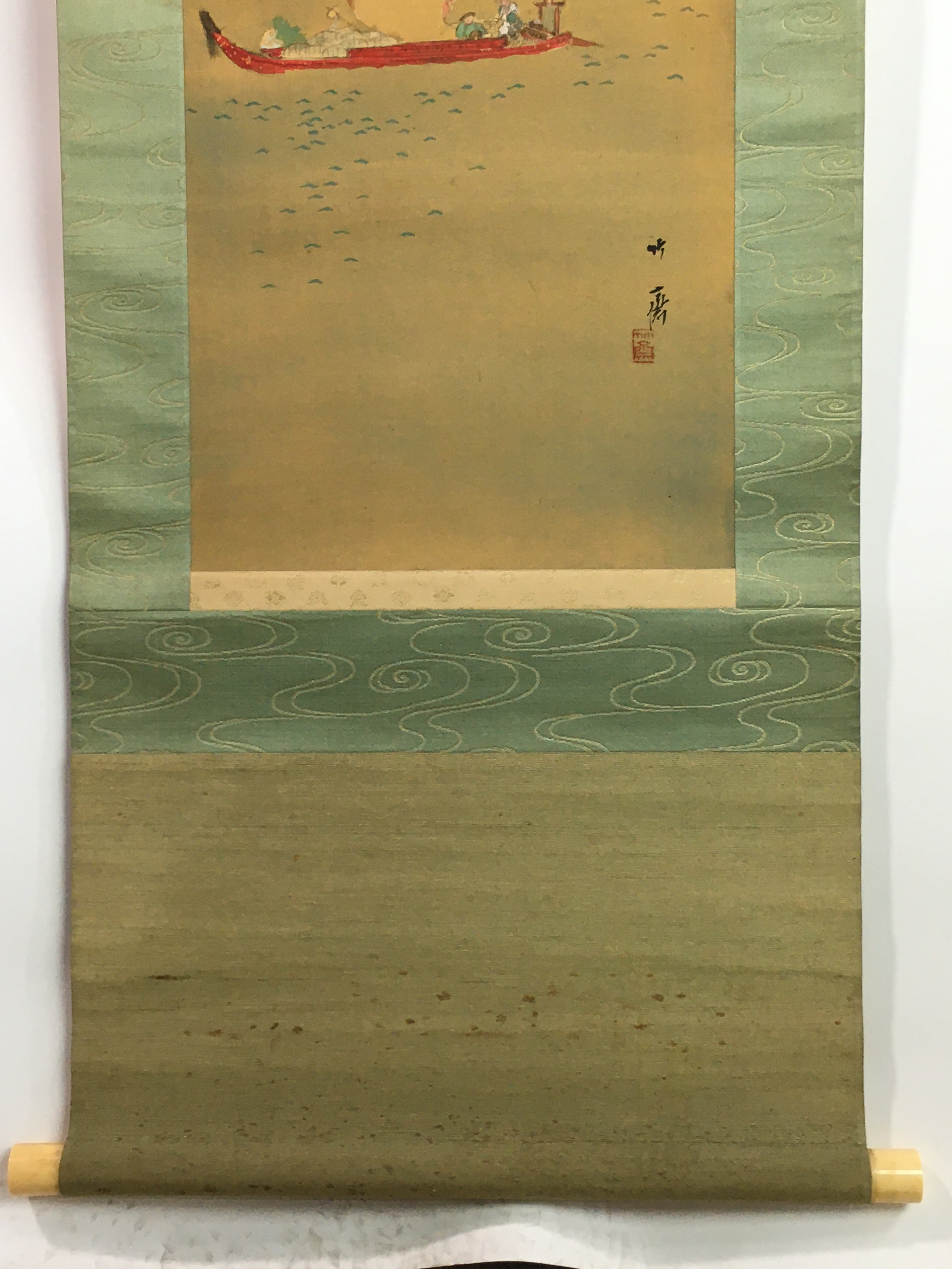Japanese Boxed Hanging Scroll Vtg Kakejiku Kakemono Treasure Ship SC759