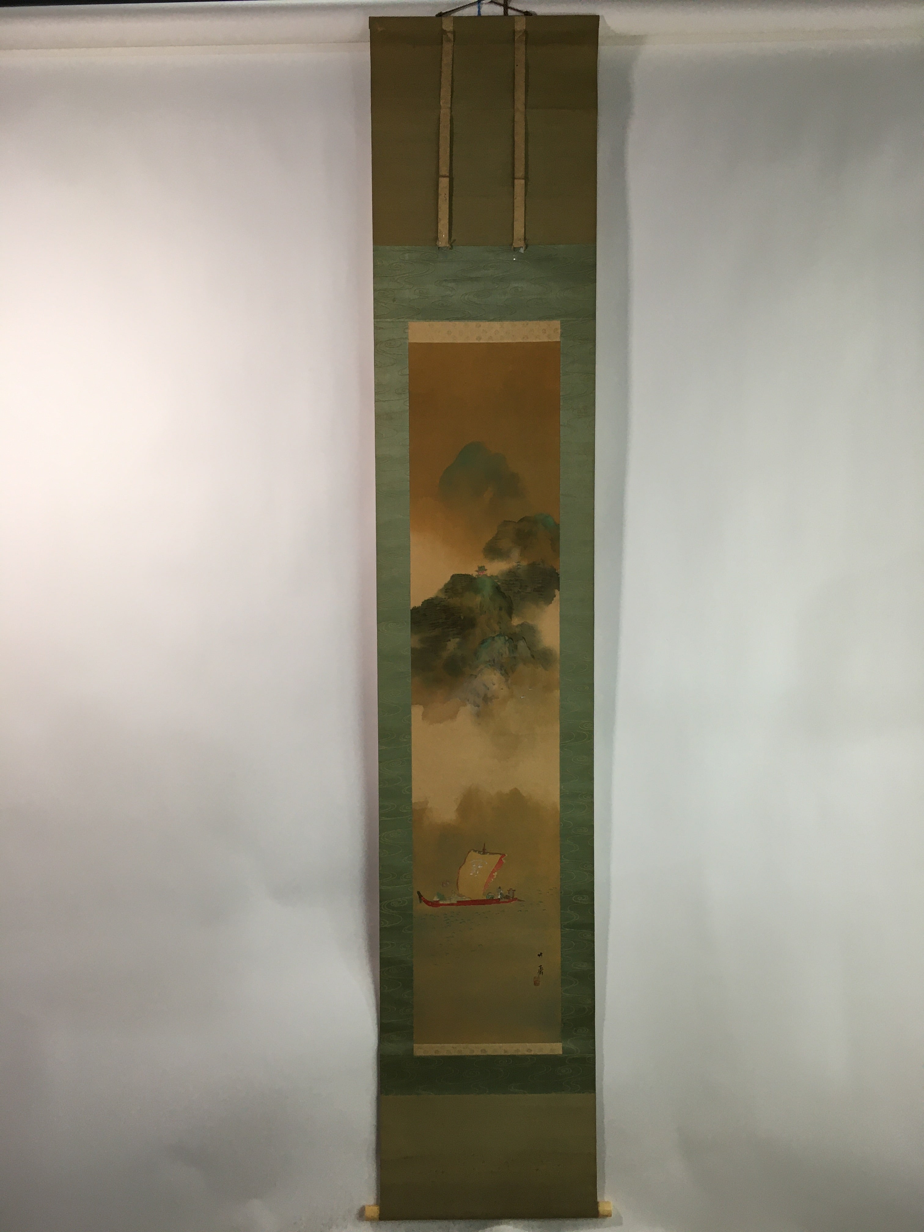 Japanese Boxed Hanging Scroll Vtg Kakejiku Kakemono Treasure Ship SC759