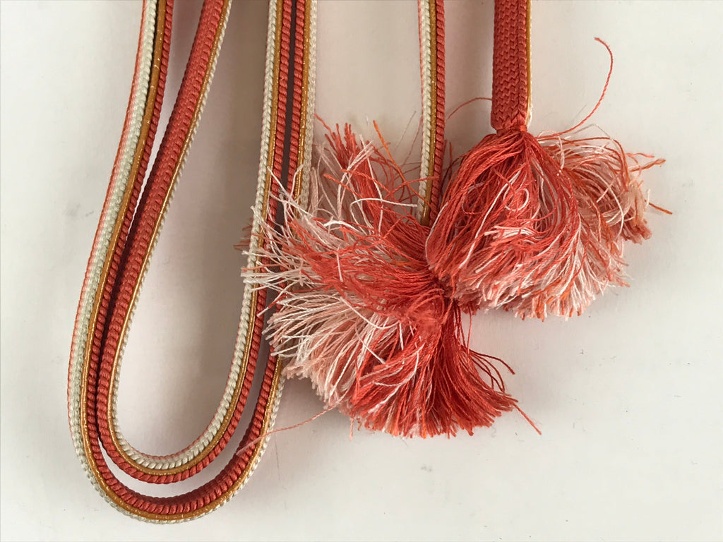 Japanese Boxed Obijime Kimono Accessory Silk Kumihimo Kimono Orange White OJ162