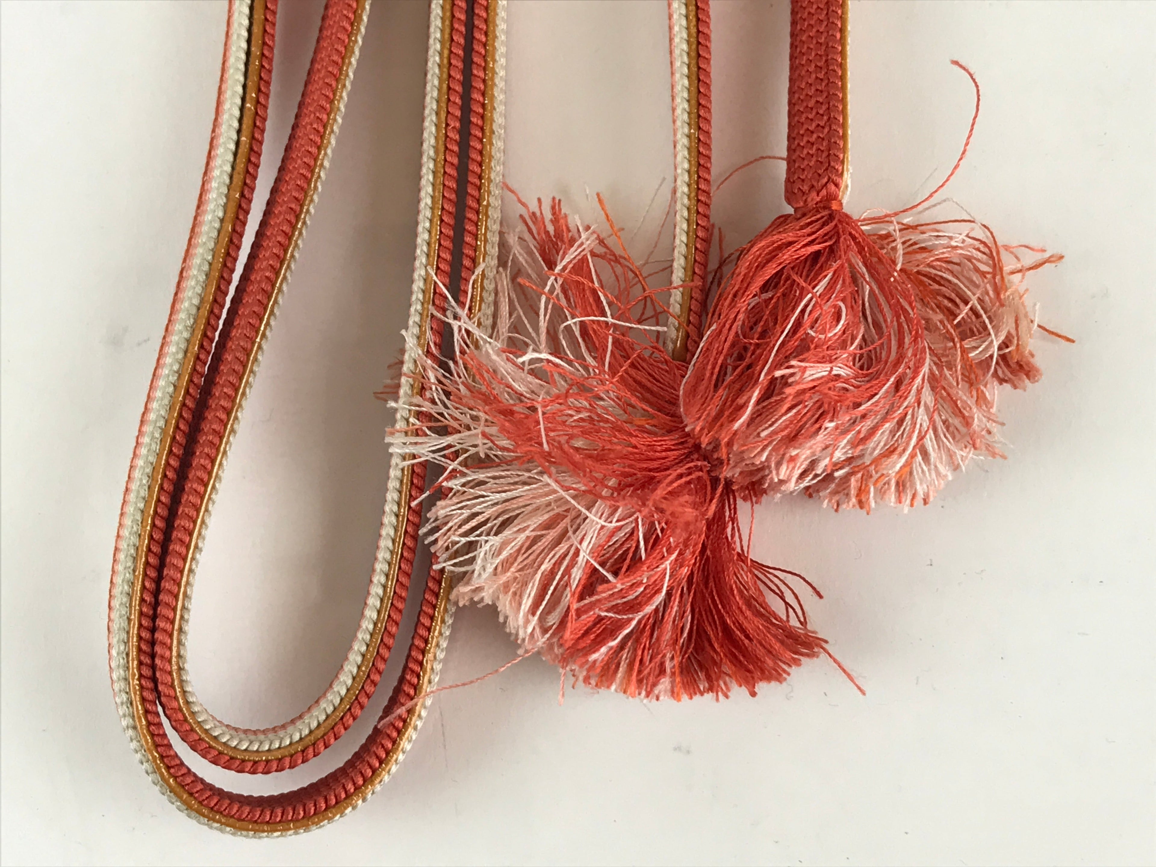 Japanese Boxed Obijime Kimono Accessory Silk Kumihimo Kimono Orange White OJ162