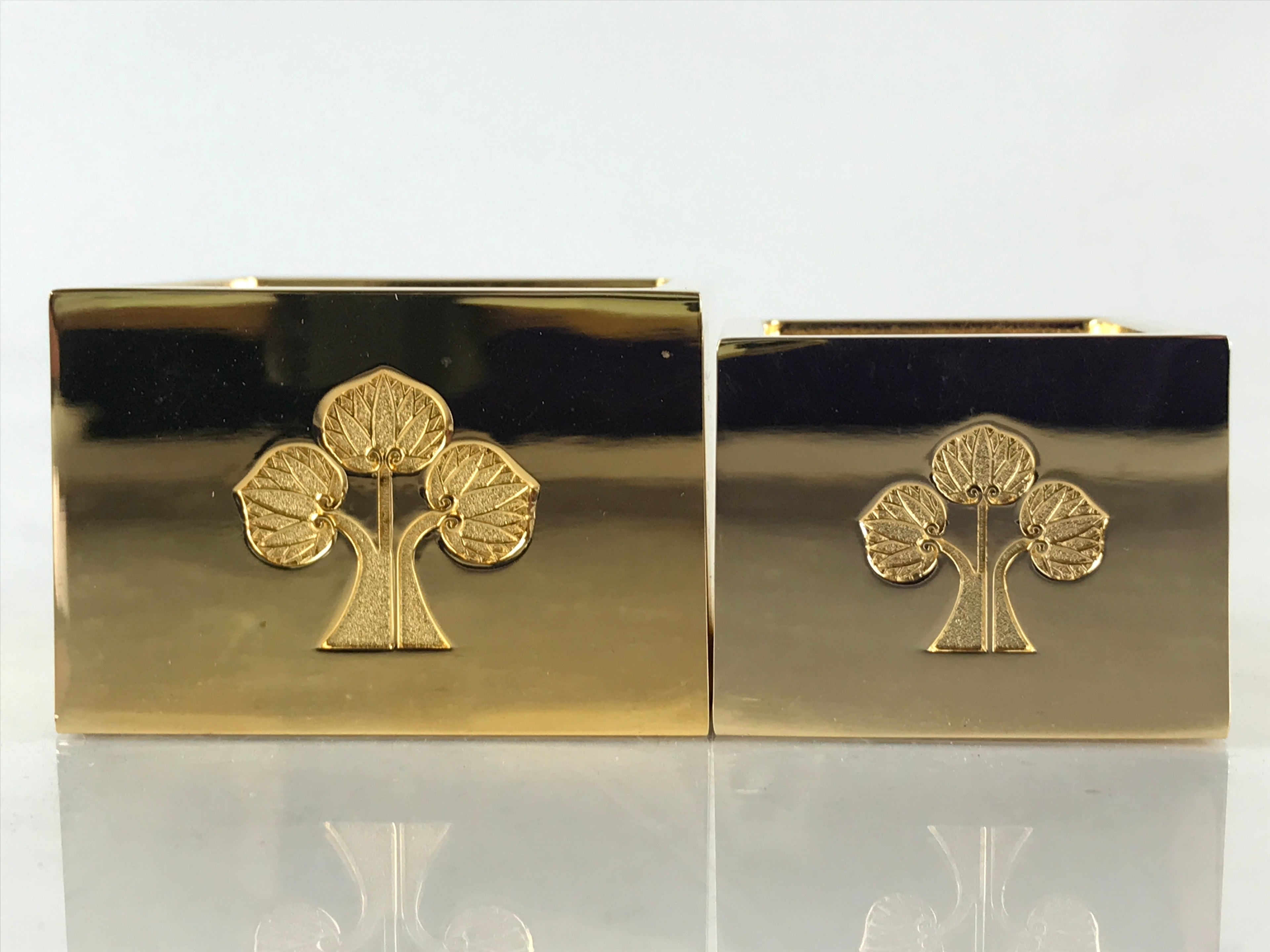 Japanese Boxed Zenkoji Gokaicho Memorial Masu Sake Cup 3 Cup Set Vtg Gold PX674