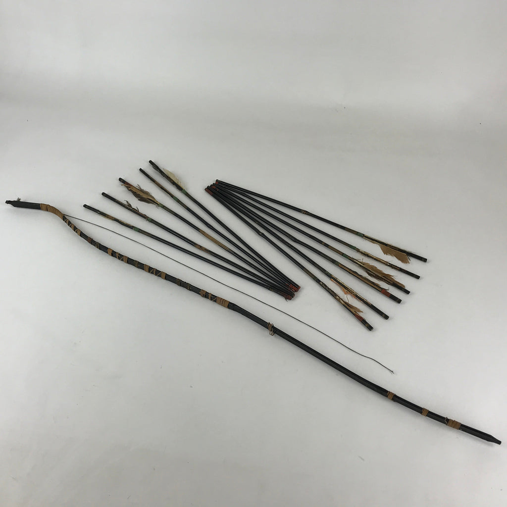 Japanese Boy's Day Bow And Arrow Set Display Vtg Amulet Yumiya Feather ID502