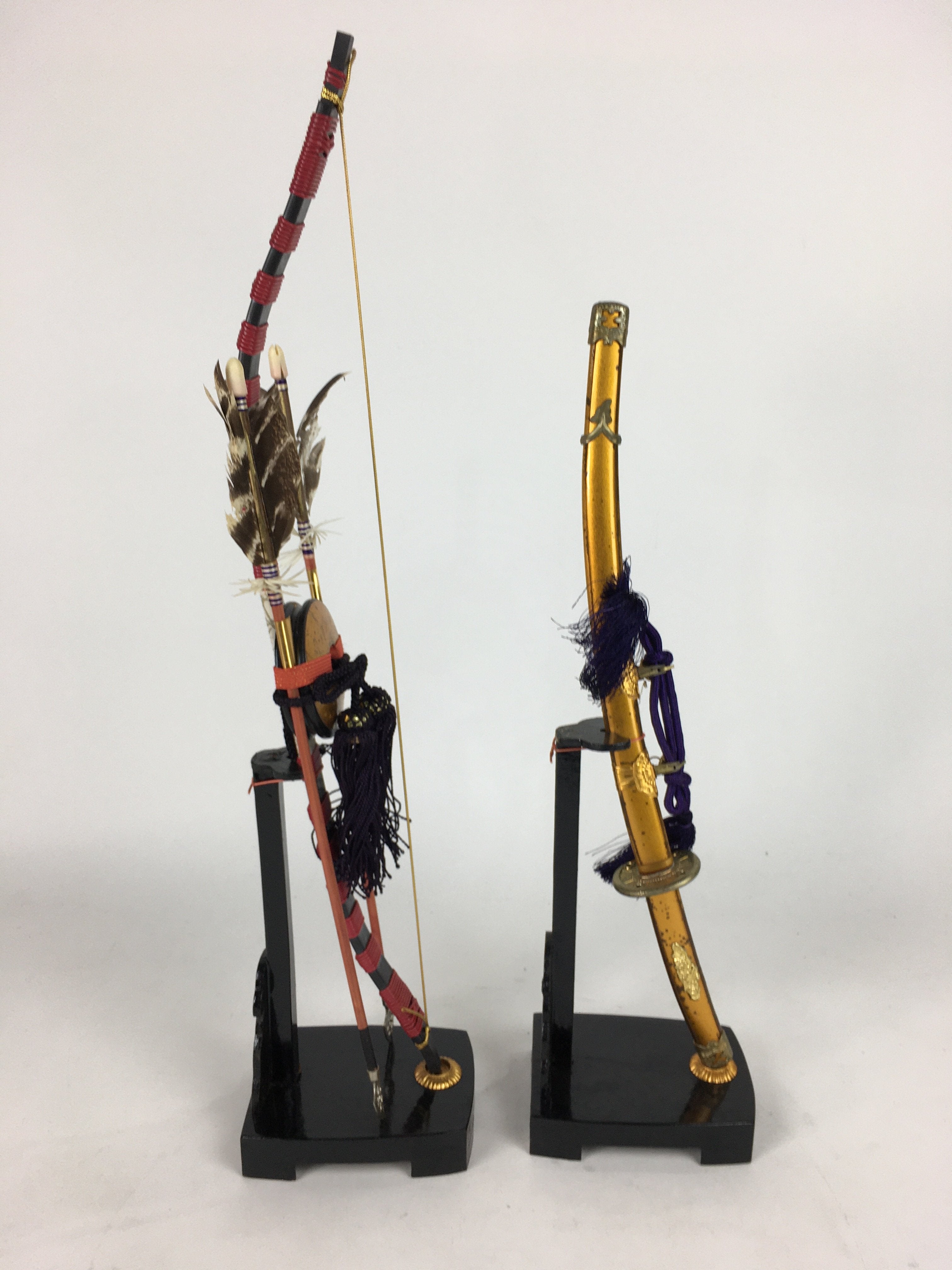 Japanese Boy's Day Bow Arrow And Sword Display Stand Set Vtg Amulet ID387