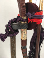 Japanese Boy's Day Bow Arrow Display Vtg Stand Wood Feather Amulet ID342