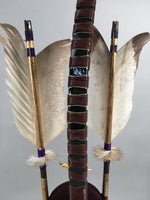 Japanese Boy's Day Bow Arrow Display Vtg Stand Wood Feather Amulet ID342