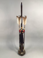 Japanese Boy's Day Bow Arrow Display Vtg Stand Wood Feather Amulet ID342