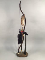 Japanese Boy's Day Bow Arrow Display Vtg Stand Wood Feather Amulet ID342