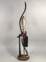 Japanese Boy's Day Bow Arrow Display Vtg Stand Wood Feather Amulet ID342