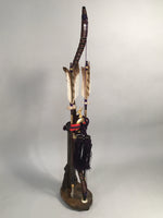 Japanese Boy's Day Bow Arrow Display Vtg Stand Wood Feather Amulet ID342