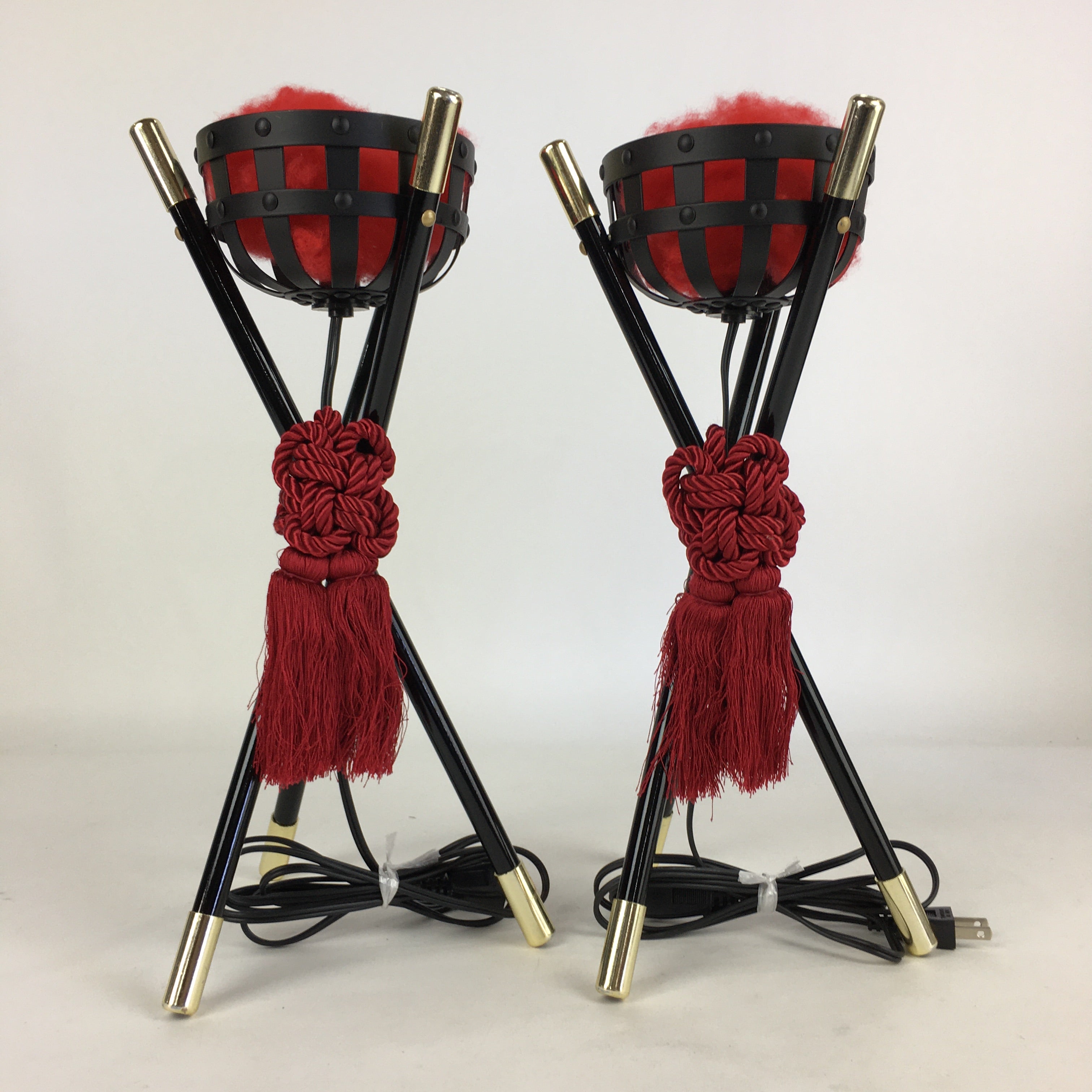 Japanese Boy's Day Display Kagaribi Lantern Pair Vtg Electric Bonfire ID436