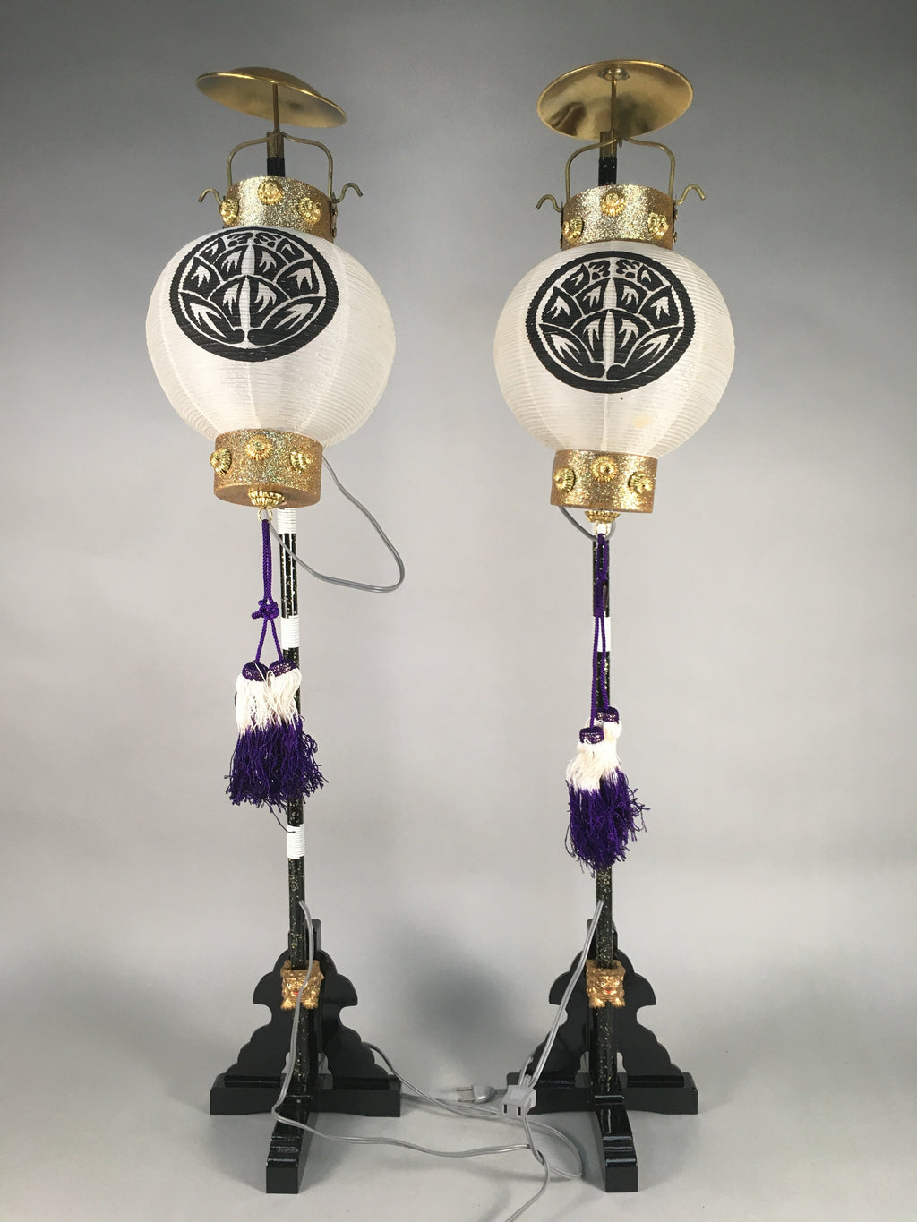 Japanese Boy's Day Display Vtg Standing Lantern Pair Electric Chochin ID319