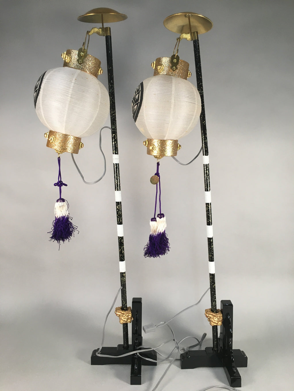 Japanese Boy's Day Display Vtg Standing Lantern Pair Electric Chochin ID319