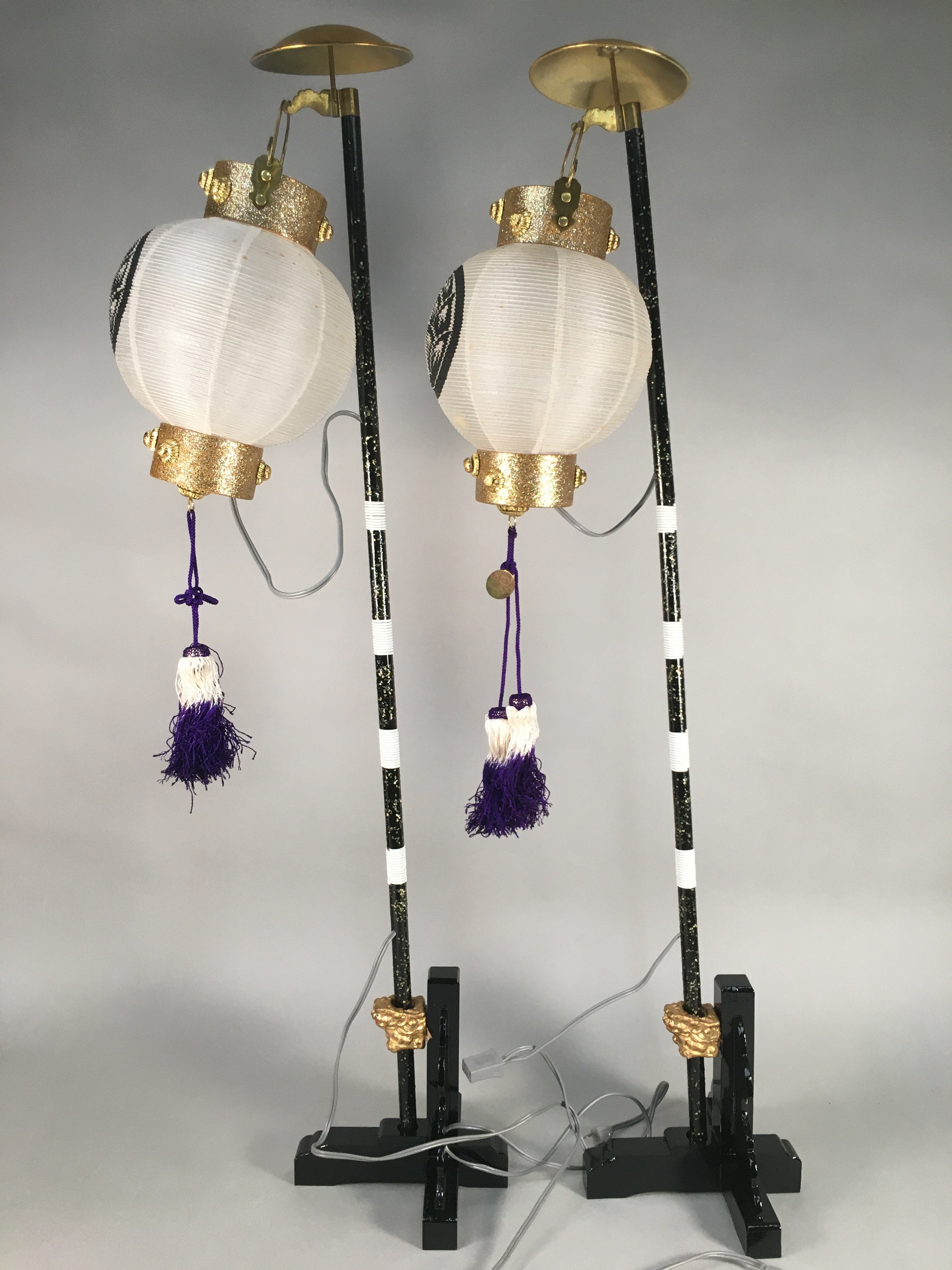 Japanese Boy's Day Display Vtg Standing Lantern Pair Electric Chochin ID319