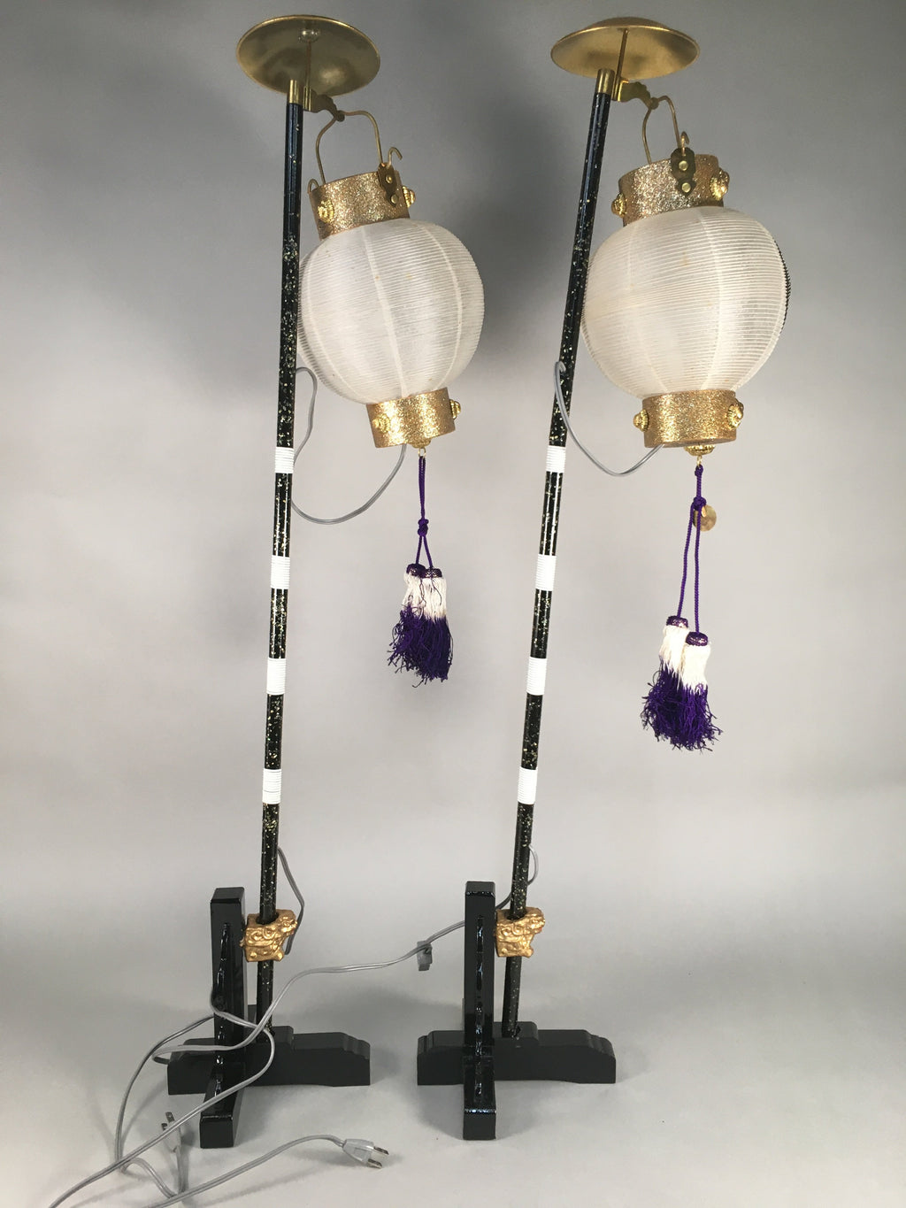 Japanese Boy's Day Display Vtg Standing Lantern Pair Electric Chochin ID319
