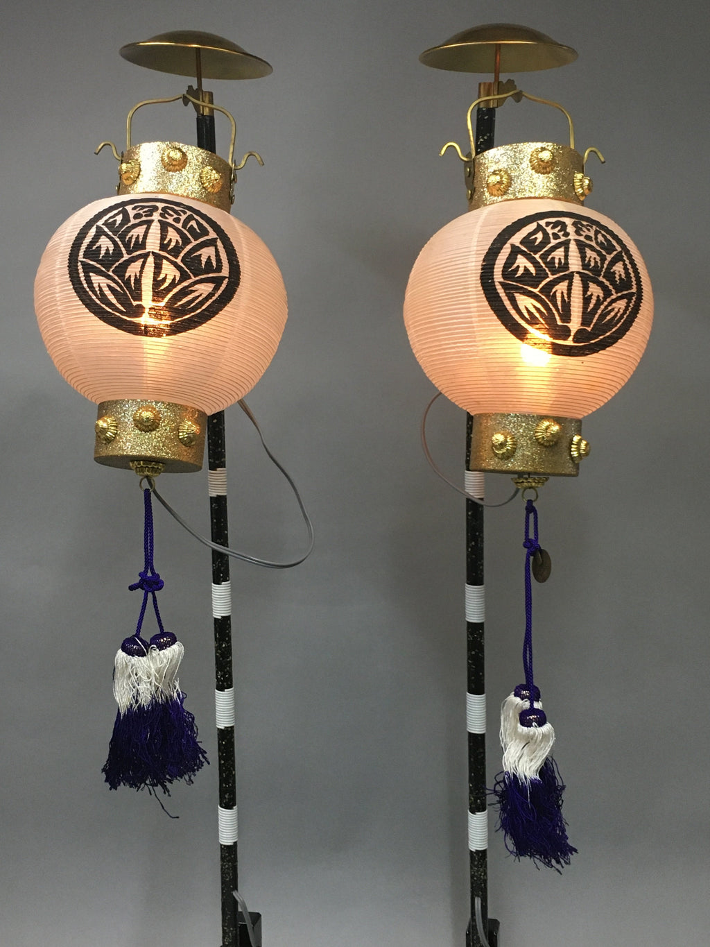 Japanese Boy's Day Display Vtg Standing Lantern Pair Electric Chochin ID319