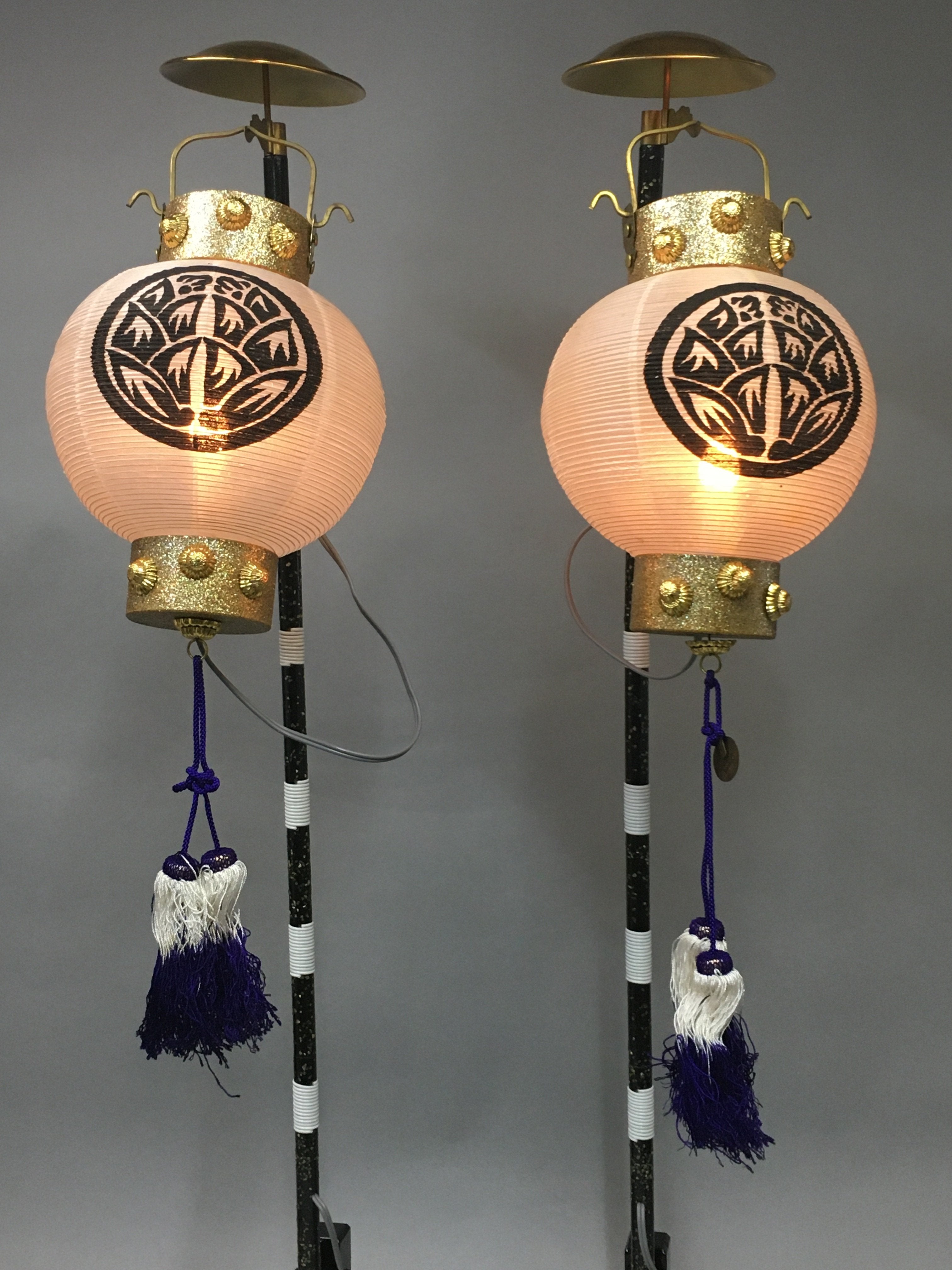 Japanese Boy's Day Display Vtg Standing Lantern Pair Electric Chochin ID319