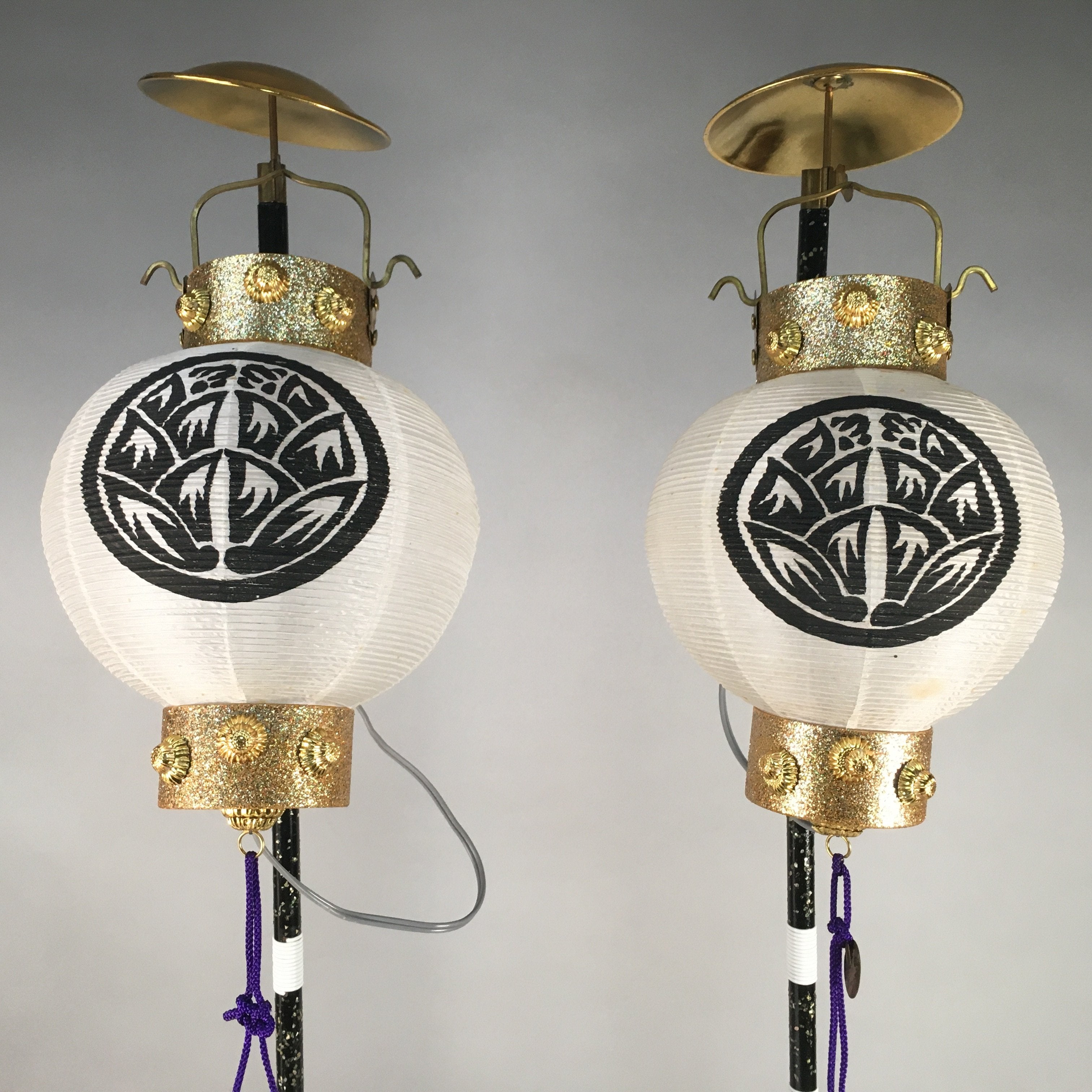 Japanese Boy's Day Display Vtg Standing Lantern Pair Electric Chochin ID319