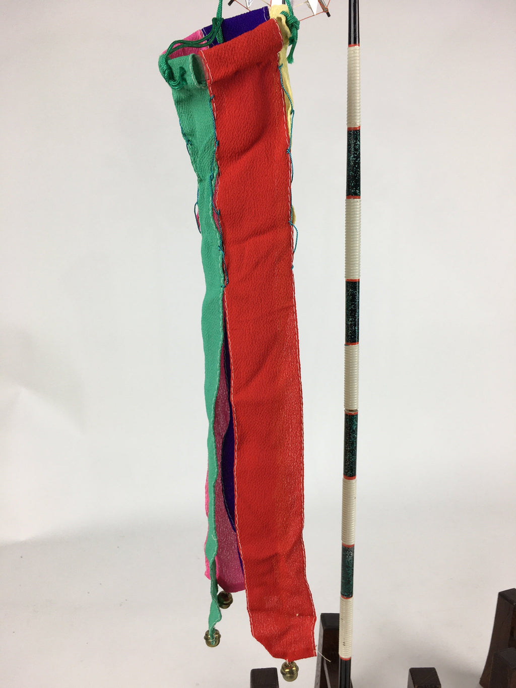 Japanese Boy's Day Koinobori Indoor Display 2 Stands Vtg Carp Streamer ID426