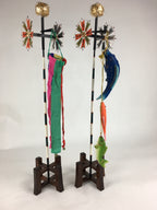 Japanese Boy's Day Koinobori Indoor Display 2 Stands Vtg Carp Streamer ID426