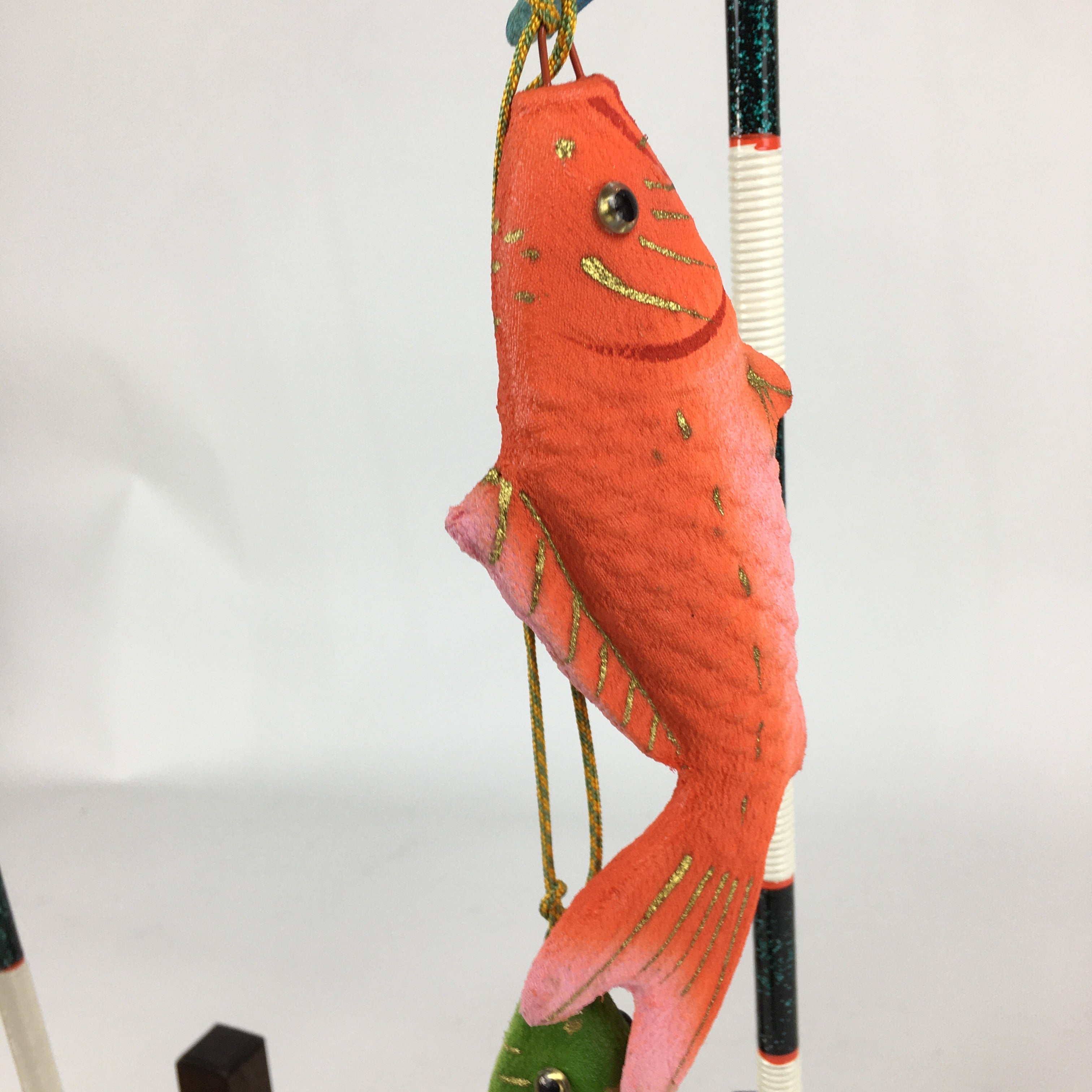 Japanese Boy's Day Koinobori Indoor Display 2 Stands Vtg Carp Streamer ID426