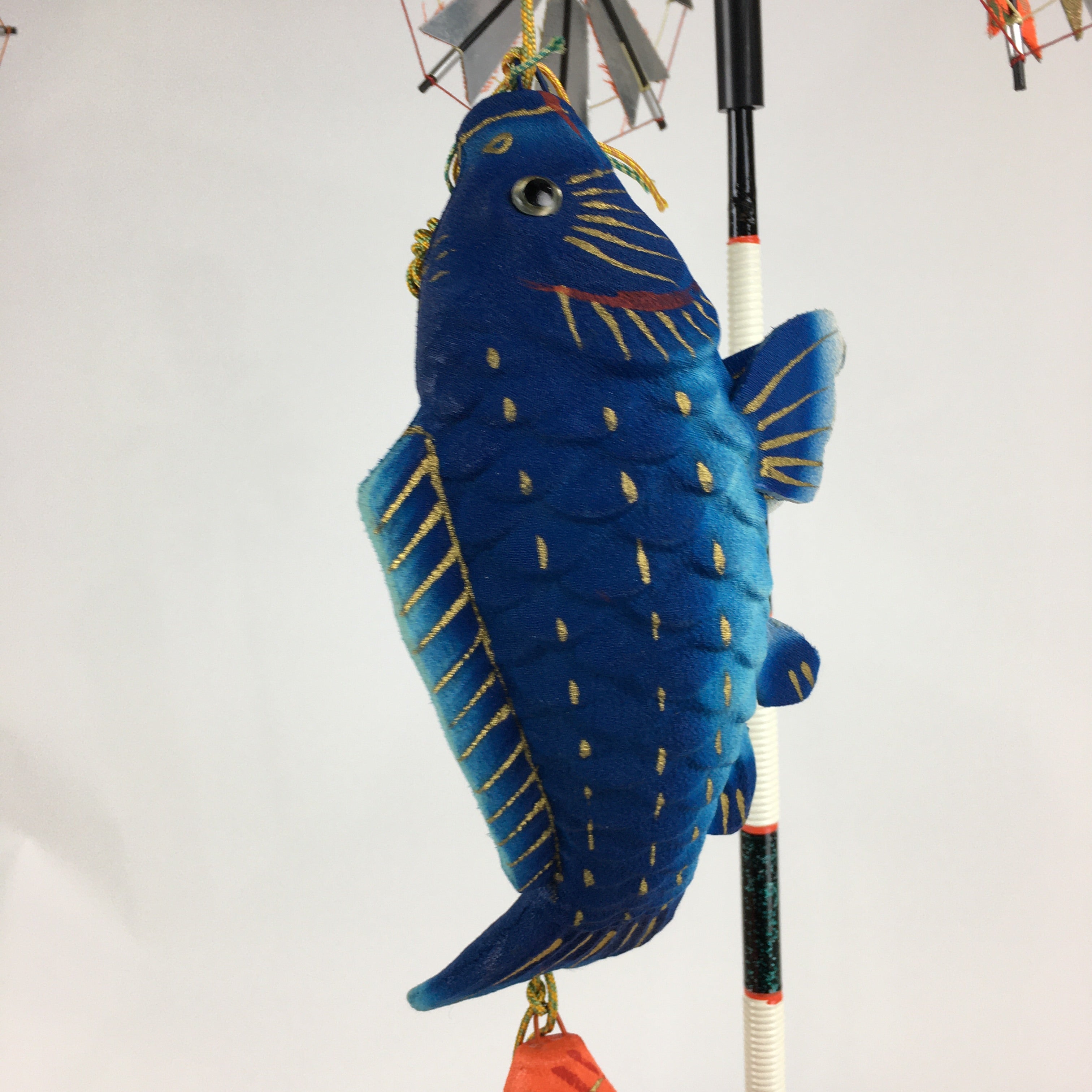 Japanese Boy's Day Koinobori Indoor Display 2 Stands Vtg Carp Streamer ID426